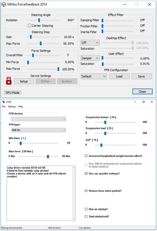 Replicate MMos + irFFB settings with SimuCube Config Tool Games