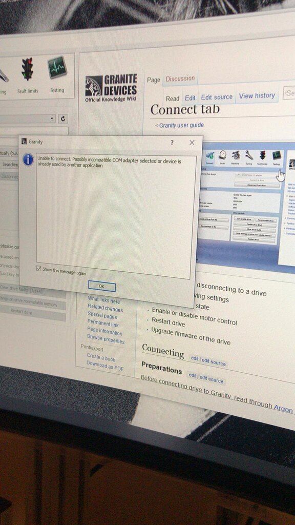 Granity software COM driver not seen Motor drives Granite Devices