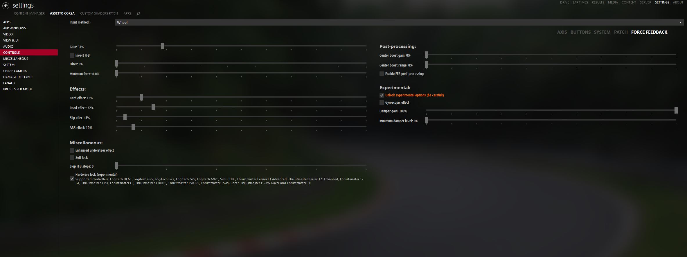 best controller settings for assetto corsa pc